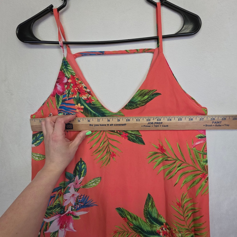 She + Sky Maxi Dress Womens S Coral Tropical Floral Resort Vacation Boho Flowy - Picture 3 of 15